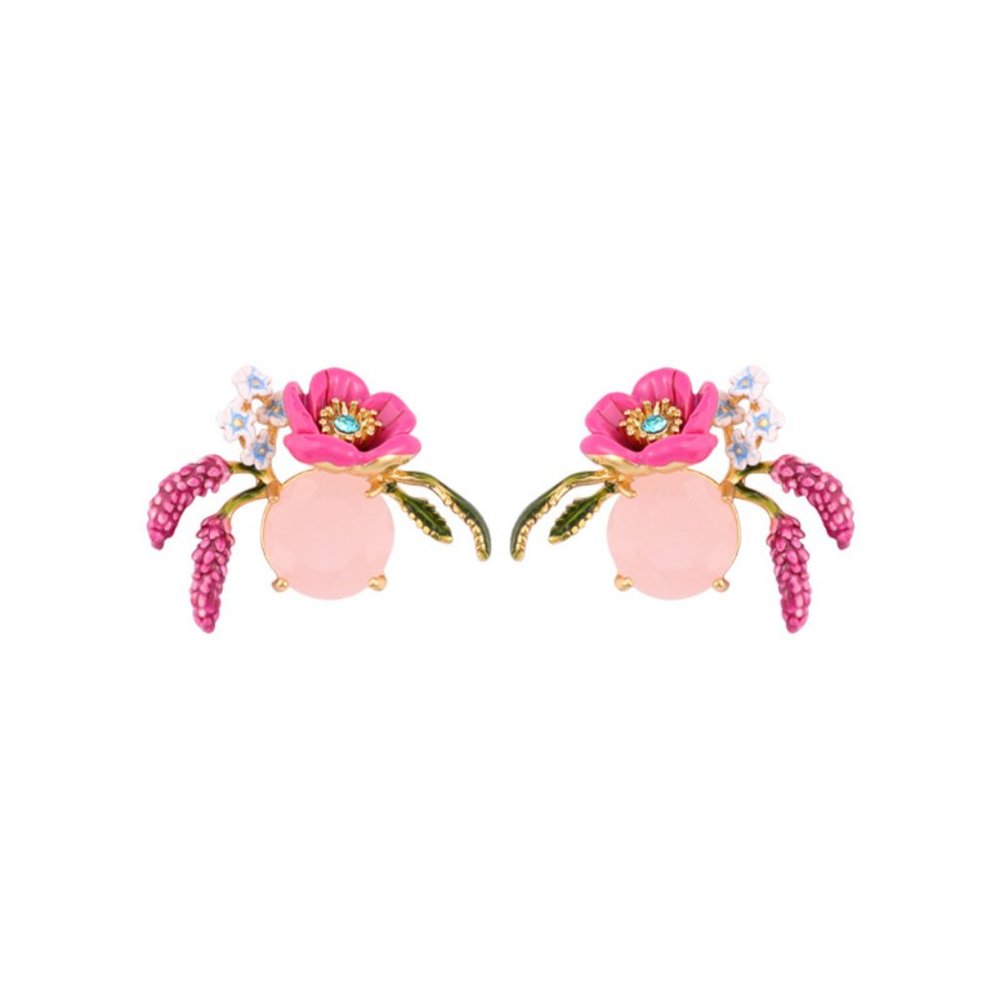 Les Nereides Flower Symphony Peony Lavender On Pink Stone Stud Earrings
